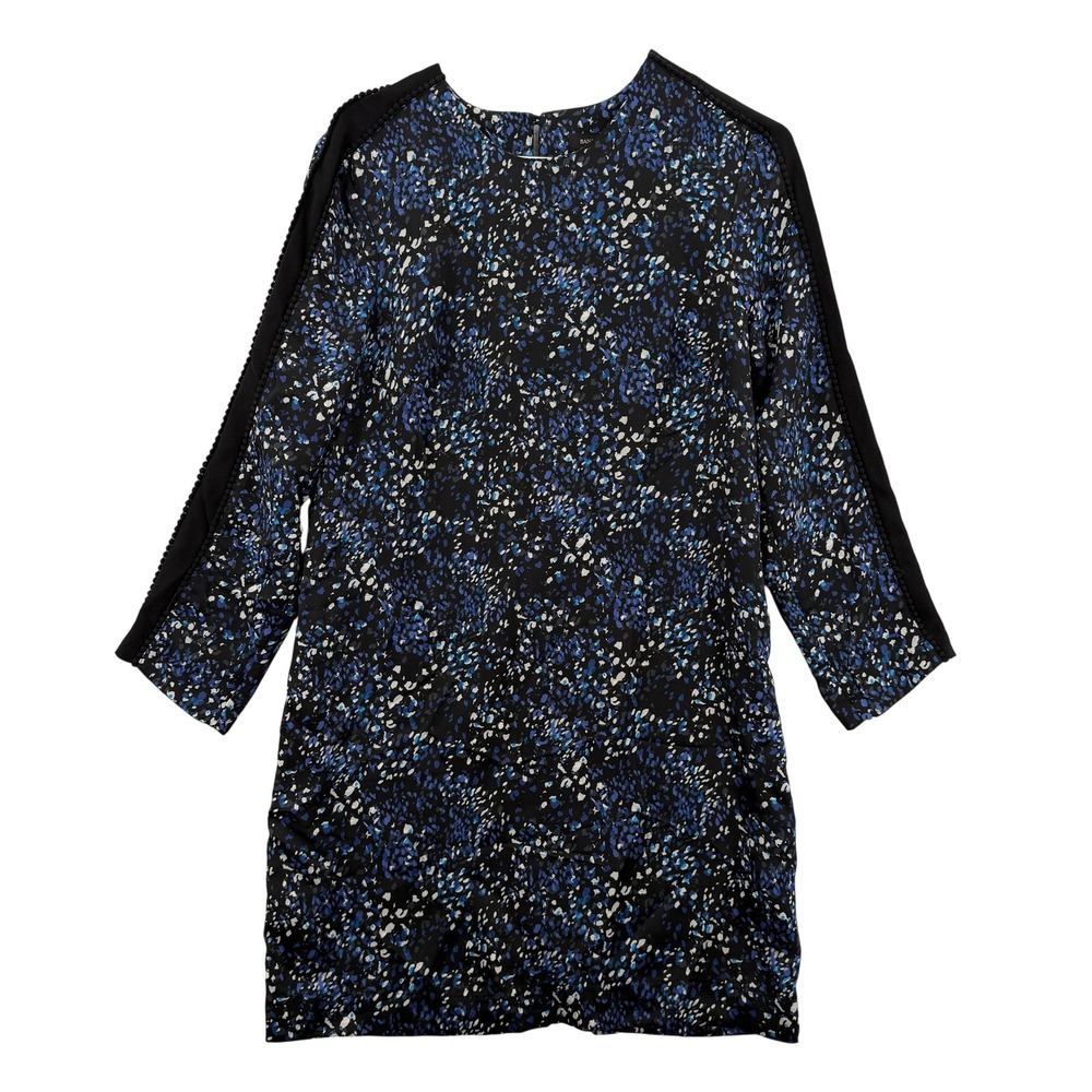 Banana Republic Dress Womens 4 Black Blue Abstract Print 3/4 Sleeve Shift‎ Lined